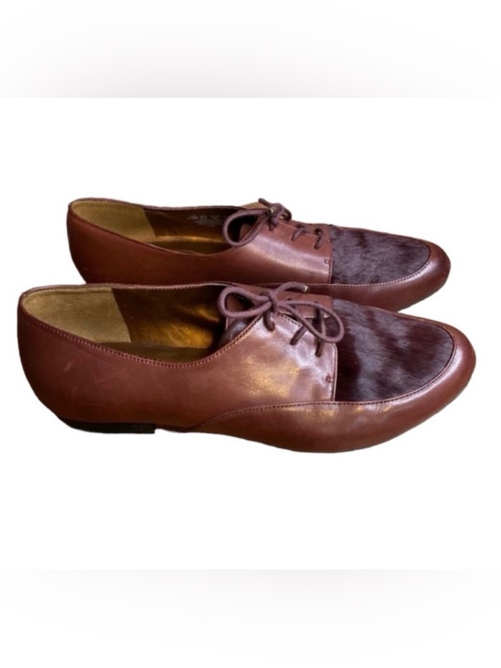 Naturalizer N5 Oxford Leather Lace Up Loafers with Fur Toe Burgundy Size 7.5